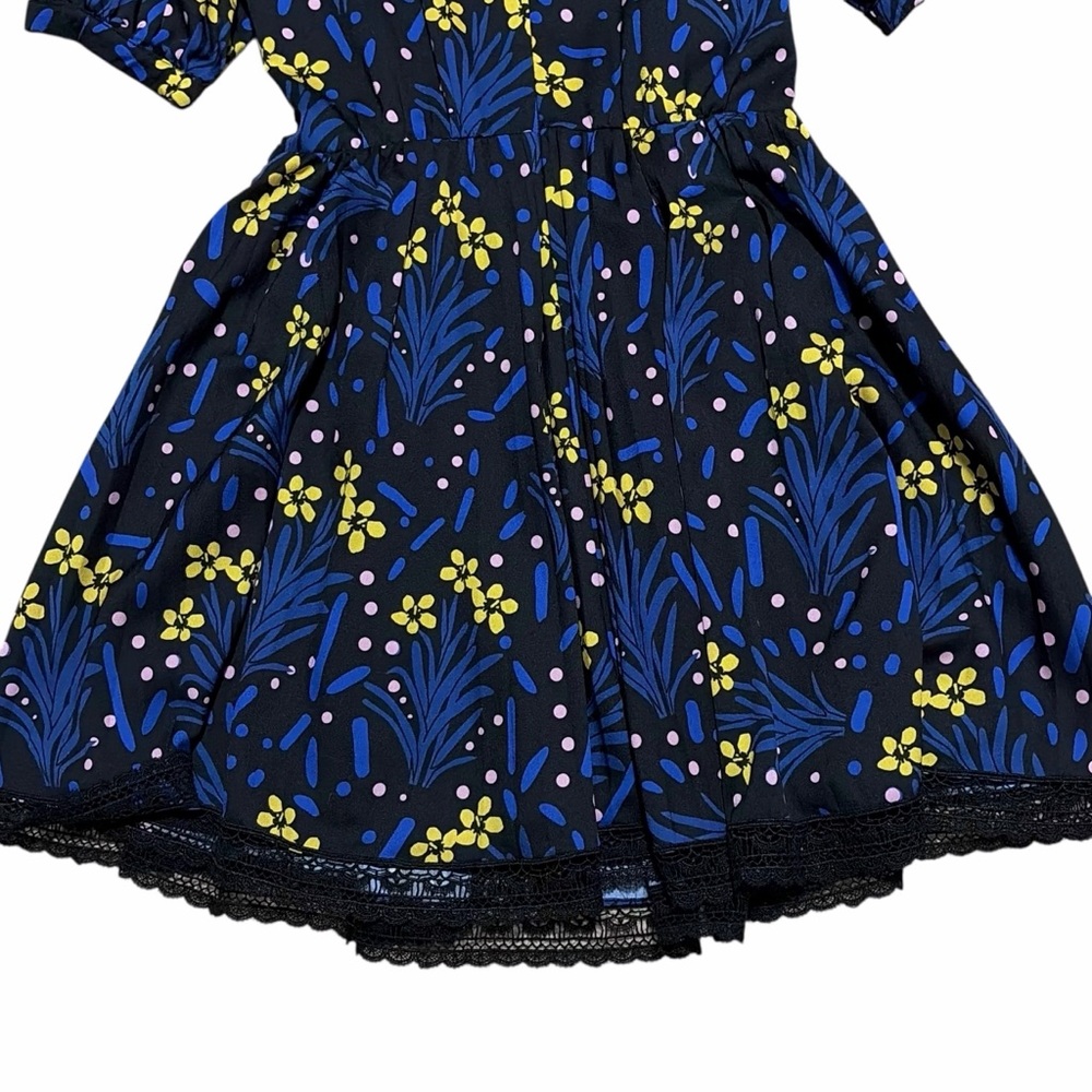 SELF-PORTRAIT NWT Black/Multi Wildflower Print Lace Trim Mini Dress 4 - Picture 9 of 15